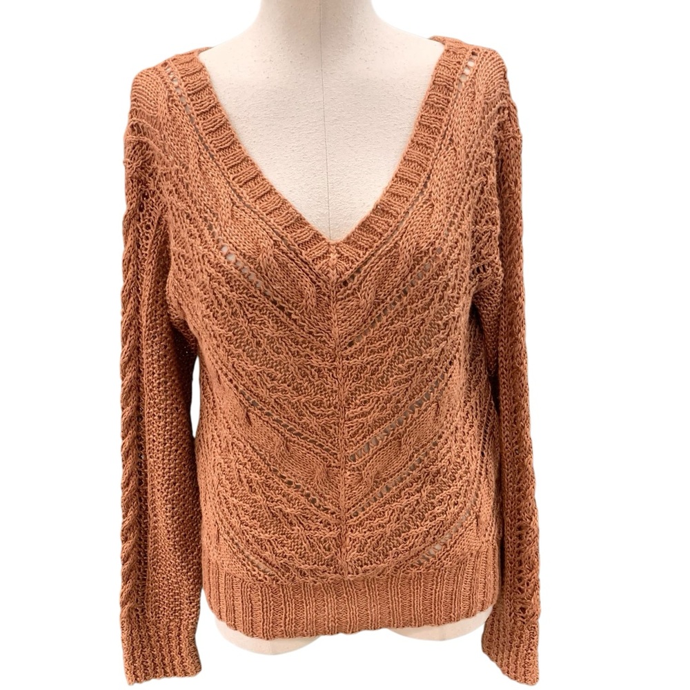 RALPH LAUREN Blue‎ Label Hand Knit 100% Linen Sweater Warm Rust - Size M